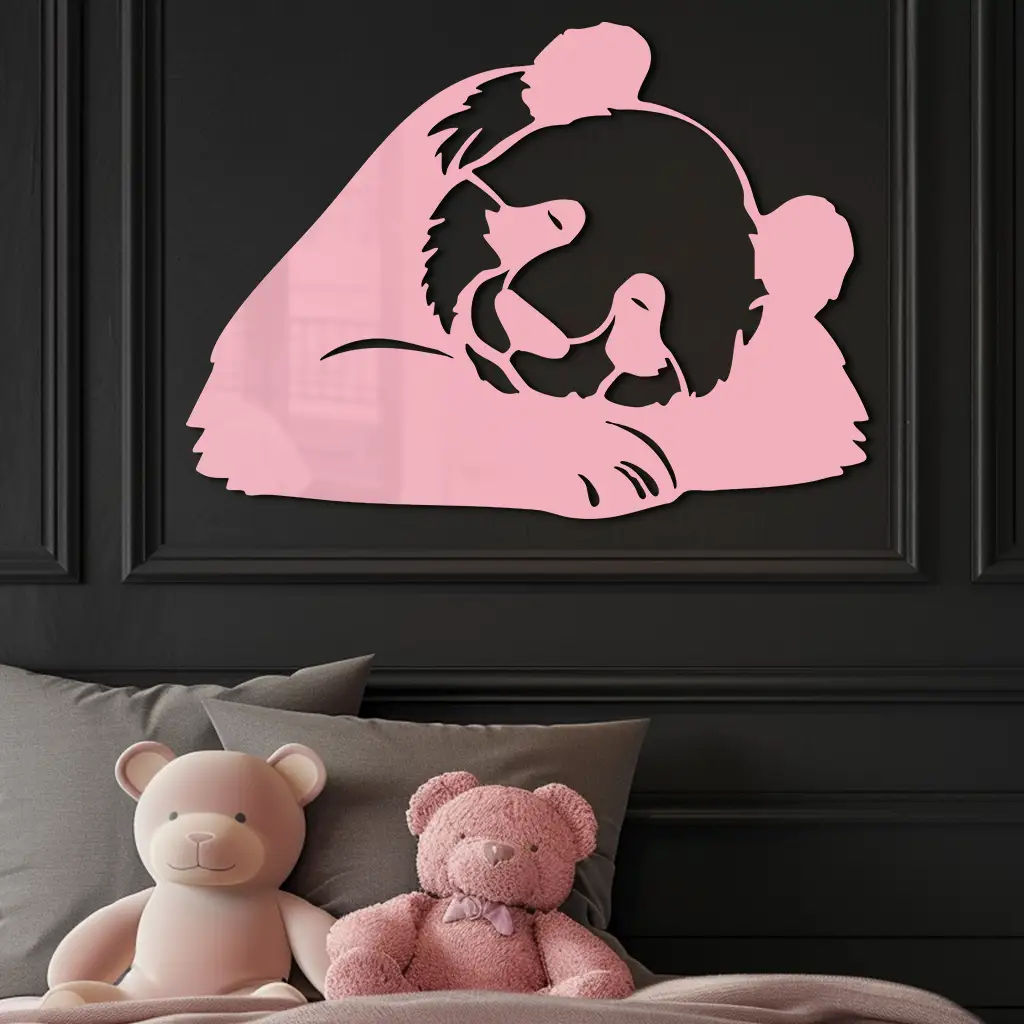 Pink Panda Silhouette Metal Wall Art – Modern Animal Design - KAFGP162 by Enova Art