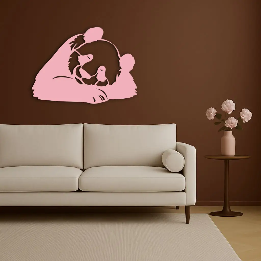 Pink Panda Silhouette Metal Wall Art – Modern Animal Design - KAFGP162 by Enova Art