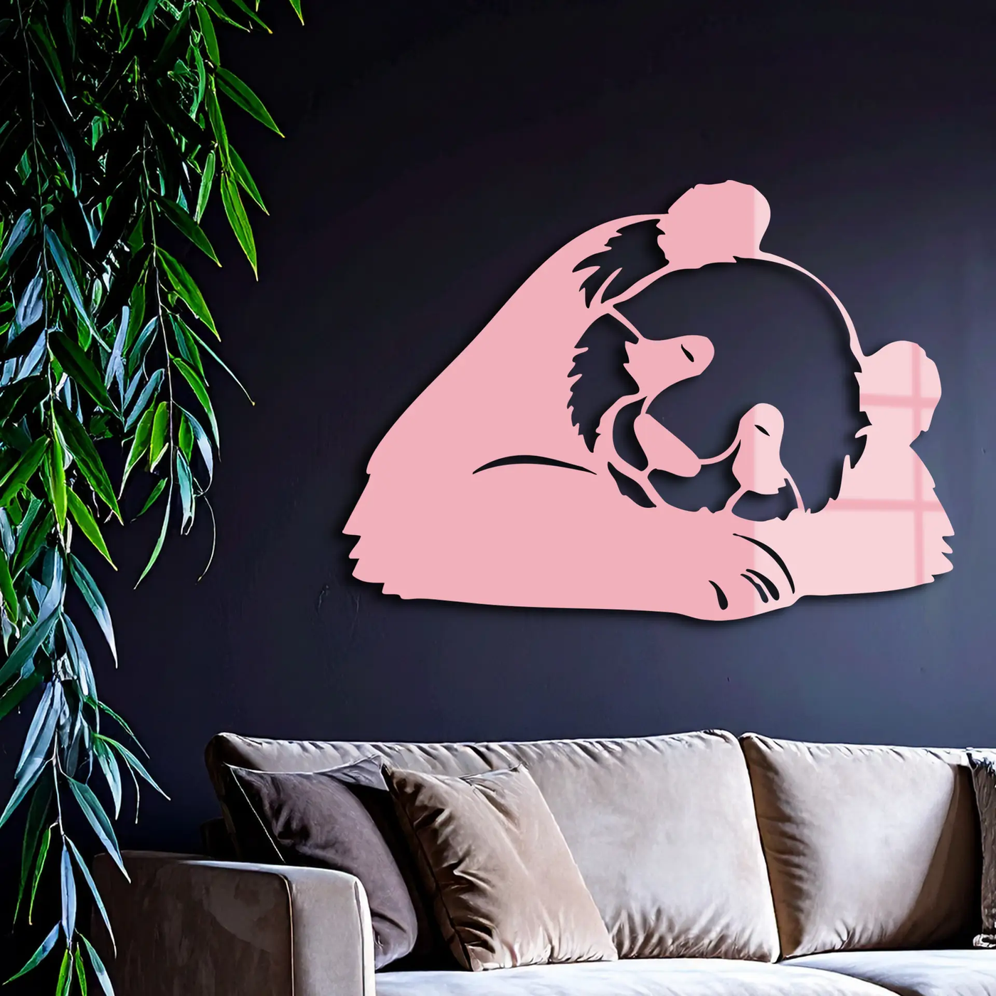 Pink Panda Silhouette Metal Wall Art – Modern Animal Design - KAFGP162 by Enova Art
