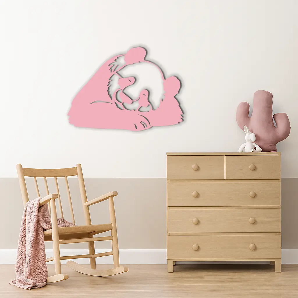 Pink Panda Silhouette Metal Wall Art – Modern Animal Design - KAFGP162 by Enova Art