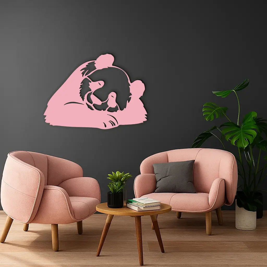 Pink Panda Silhouette Metal Wall Art – Modern Animal Design - KAFGP162 by Enova Art