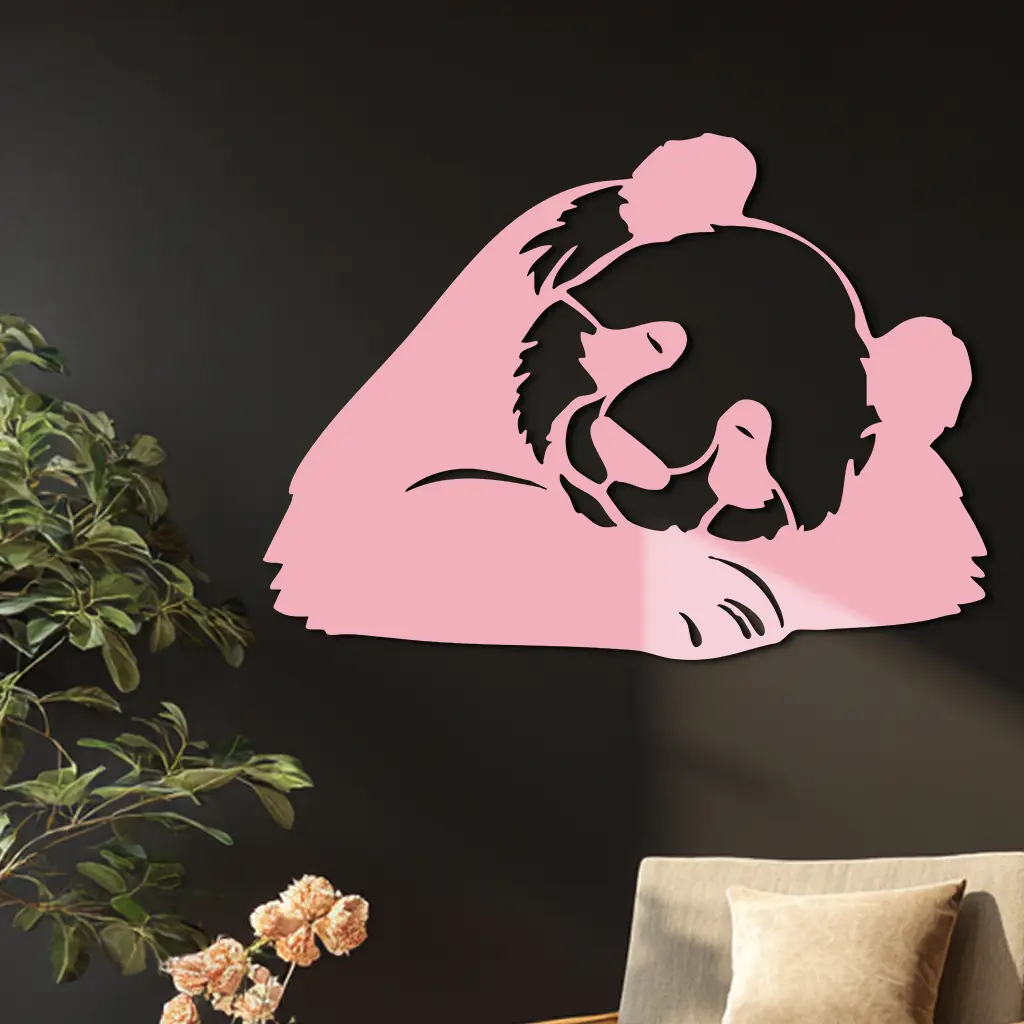 Pink Panda Silhouette Metal Wall Art – Modern Animal Design - KAFGP162 by Enova Art