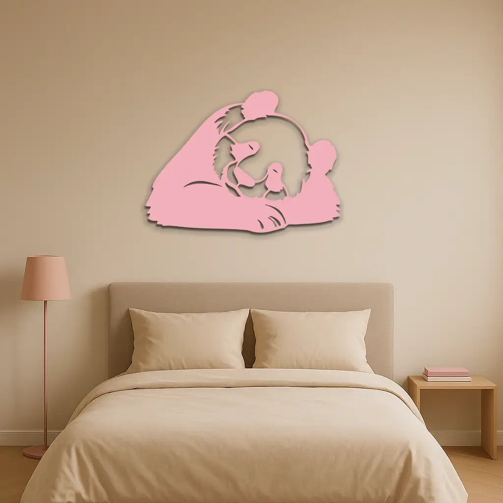 Pink Panda Silhouette Metal Wall Art – Modern Animal Design - KAFGP162 by Enova Art