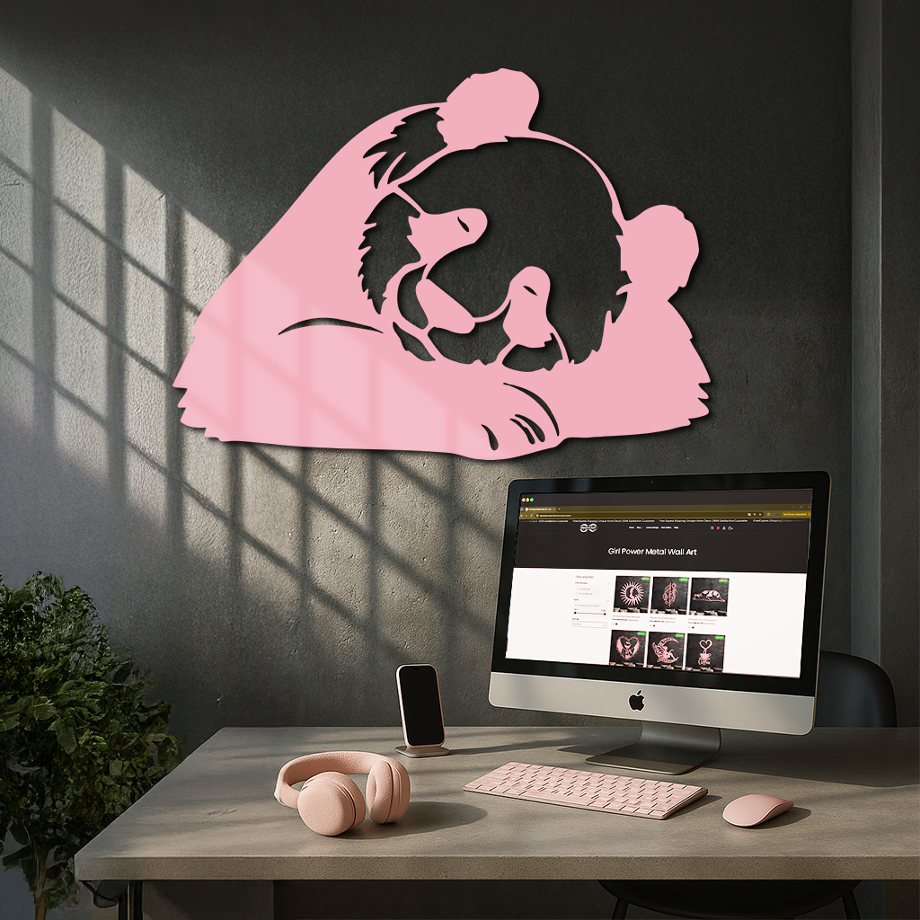 Pink Panda Silhouette Metal Wall Art – Modern Animal Design - KAFGP162 by Enova Art