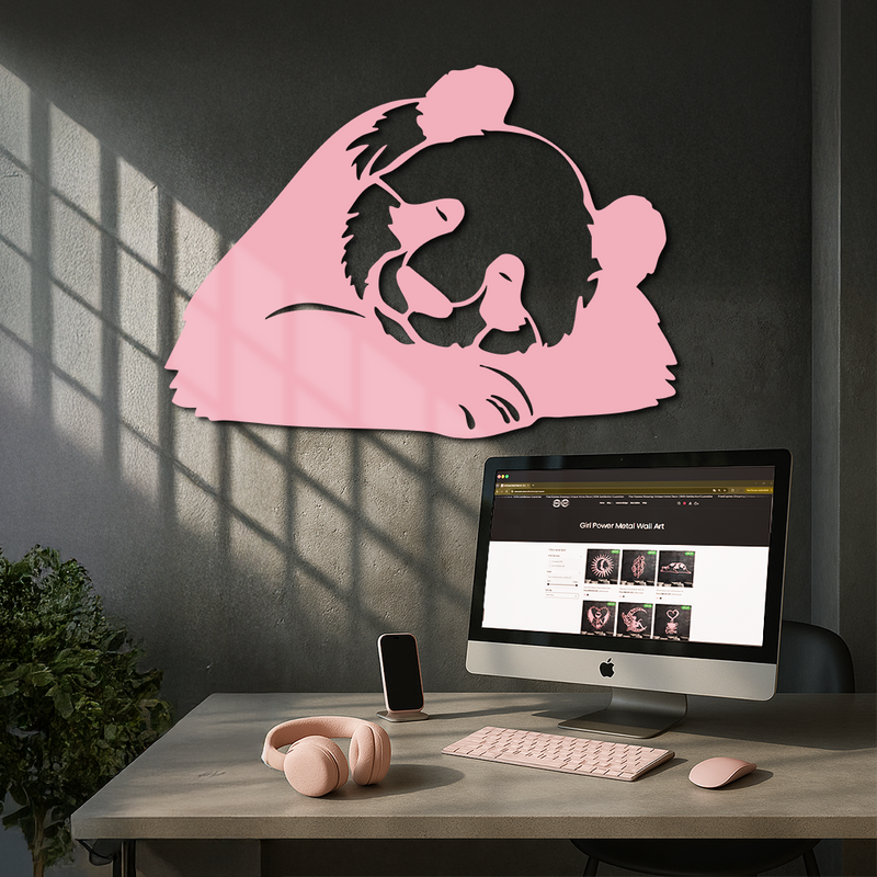 Pink Panda Silhouette Metal Wall Art – Modern Animal Design - KAFGP162 by Enova Art