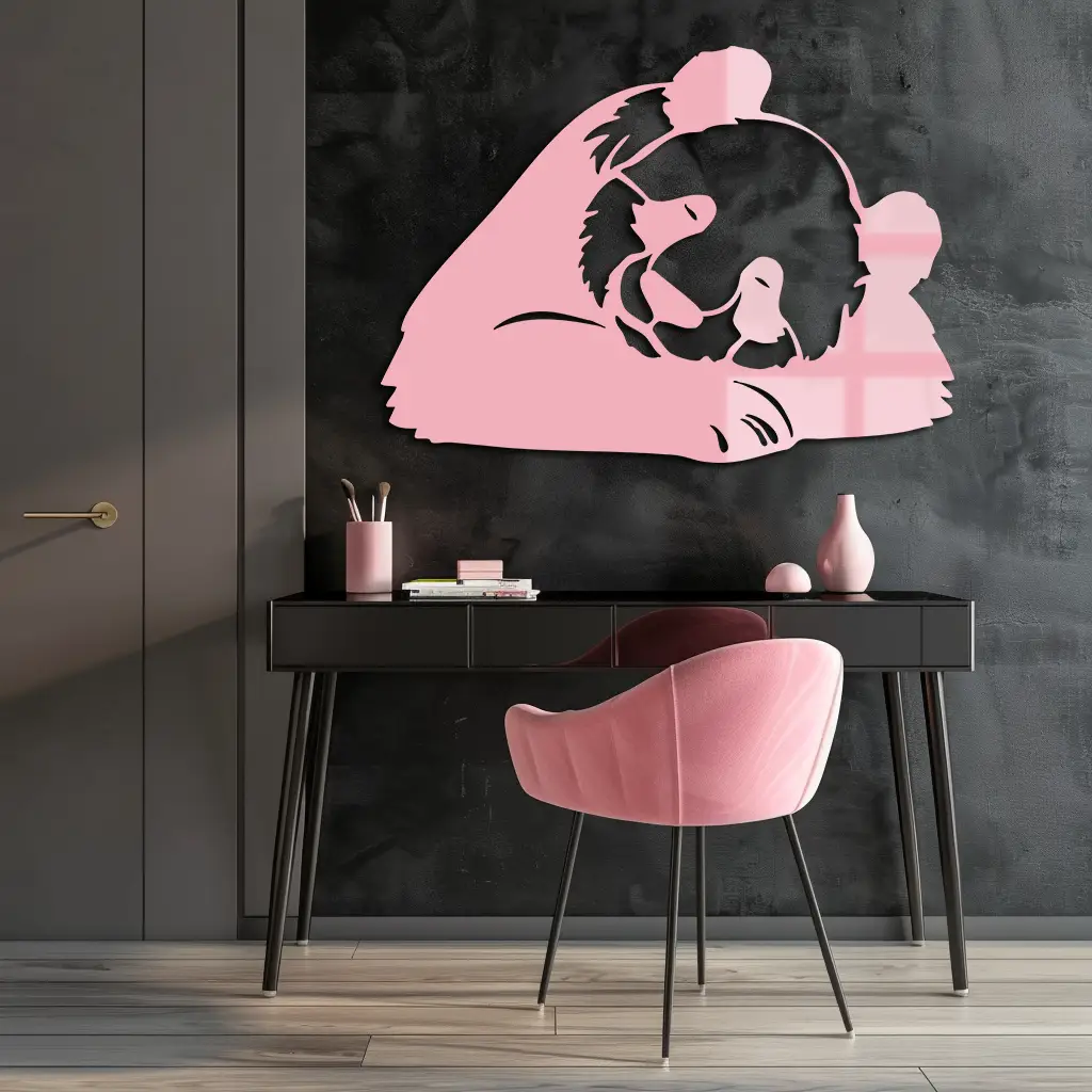 Pink Panda Silhouette Metal Wall Art – Modern Animal Design - KAFGP162 by Enova Art