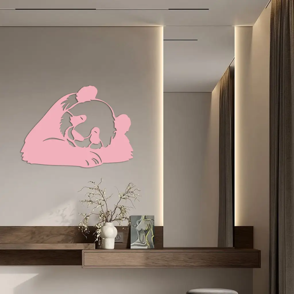 Pink Panda Silhouette Metal Wall Art – Modern Animal Design - KAFGP162 by Enova Art