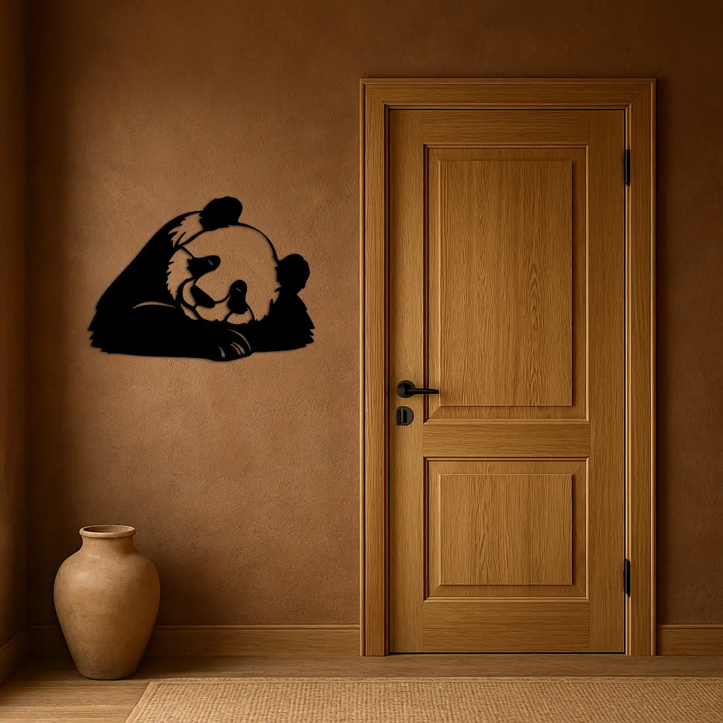 Pink Panda Silhouette Metal Wall Art – Modern Animal Design - KAFGP162 by Enova Art
