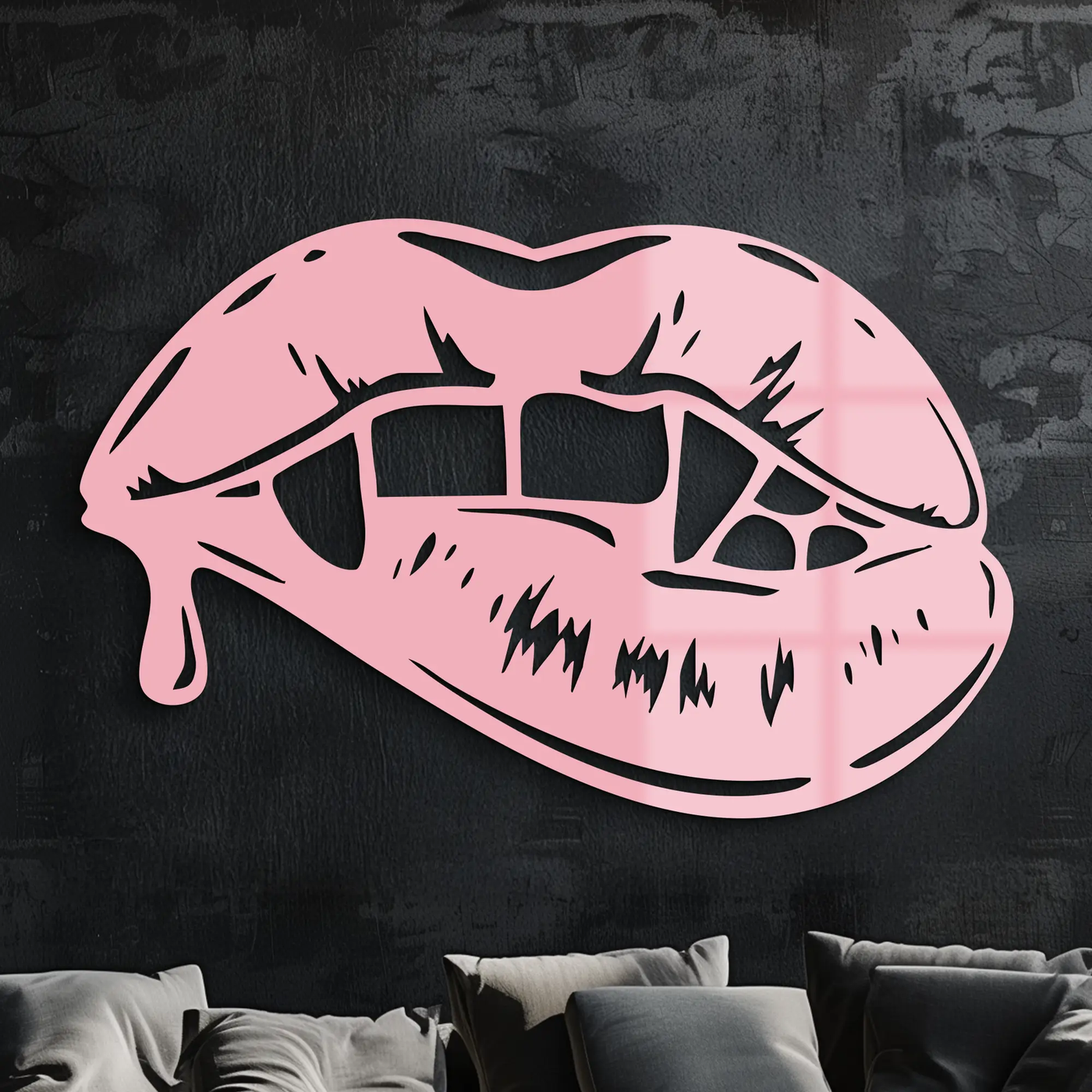 Vampire Lips Silhouette – Pink Metal Wall Art for Modern Home Décor - KAFGP163 by Enova Art