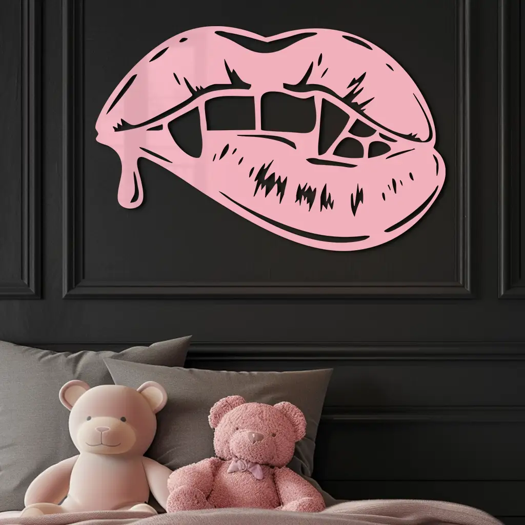 Vampire Lips Silhouette – Pink Metal Wall Art for Modern Home Décor - KAFGP163 by Enova Art