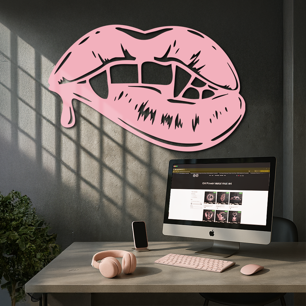 Vampire Lips Silhouette – Pink Metal Wall Art for Modern Home Décor - KAFGP163 by Enova Art