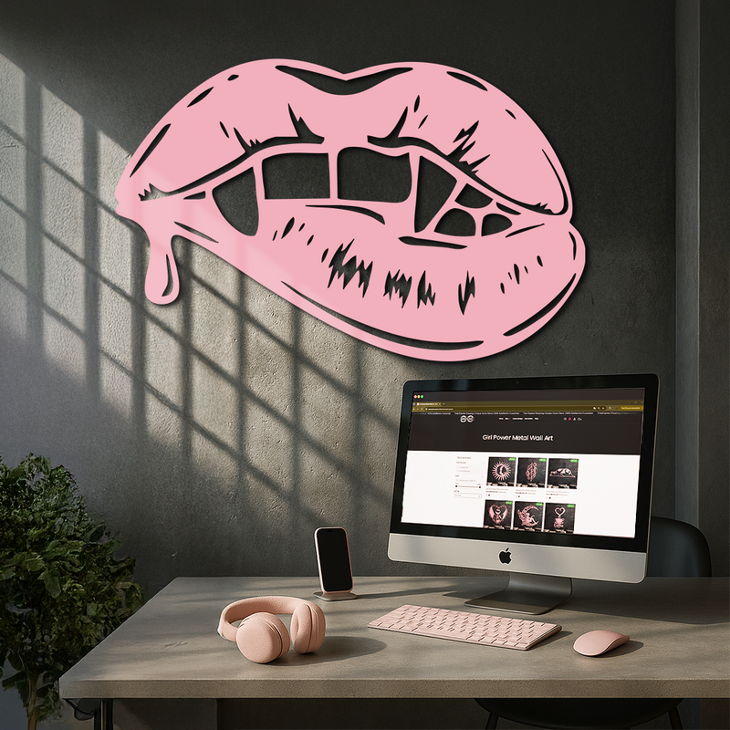 Vampire Lips Silhouette – Pink Metal Wall Art for Modern Home Décor - KAFGP163 by Enova Art