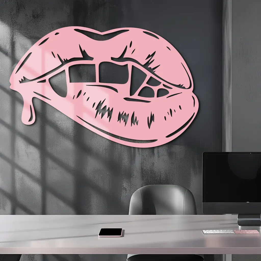 Vampire Lips Silhouette – Pink Metal Wall Art for Modern Home Décor - KAFGP163 by Enova Art