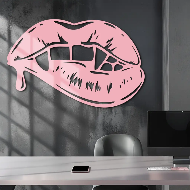 Vampire Lips Silhouette – Pink Metal Wall Art for Modern Home Décor - KAFGP163 by Enova Art