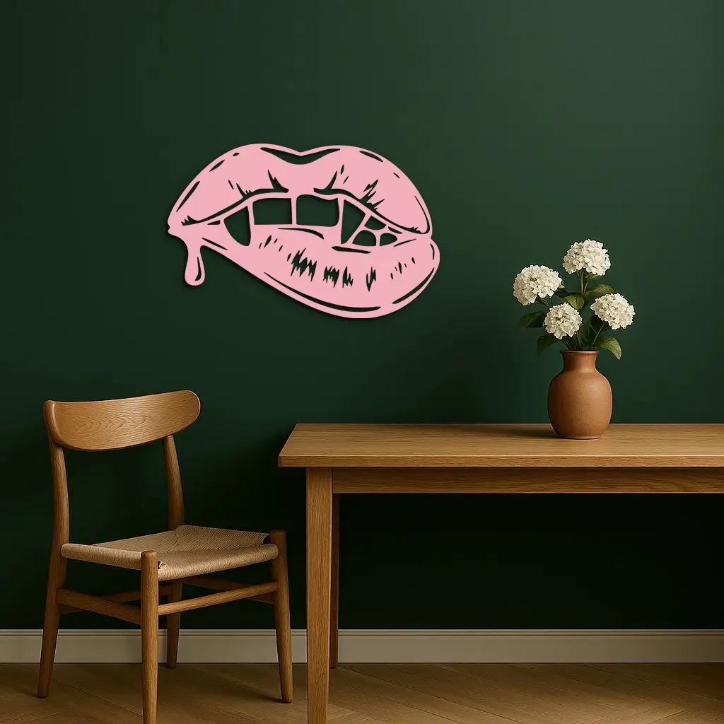 Vampire Lips Silhouette – Pink Metal Wall Art for Modern Home Décor - KAFGP163 by Enova Art