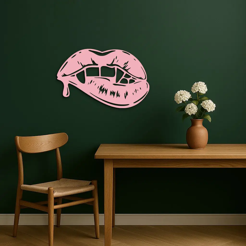 Vampire Lips Silhouette – Pink Metal Wall Art for Modern Home Décor - KAFGP163 by Enova Art