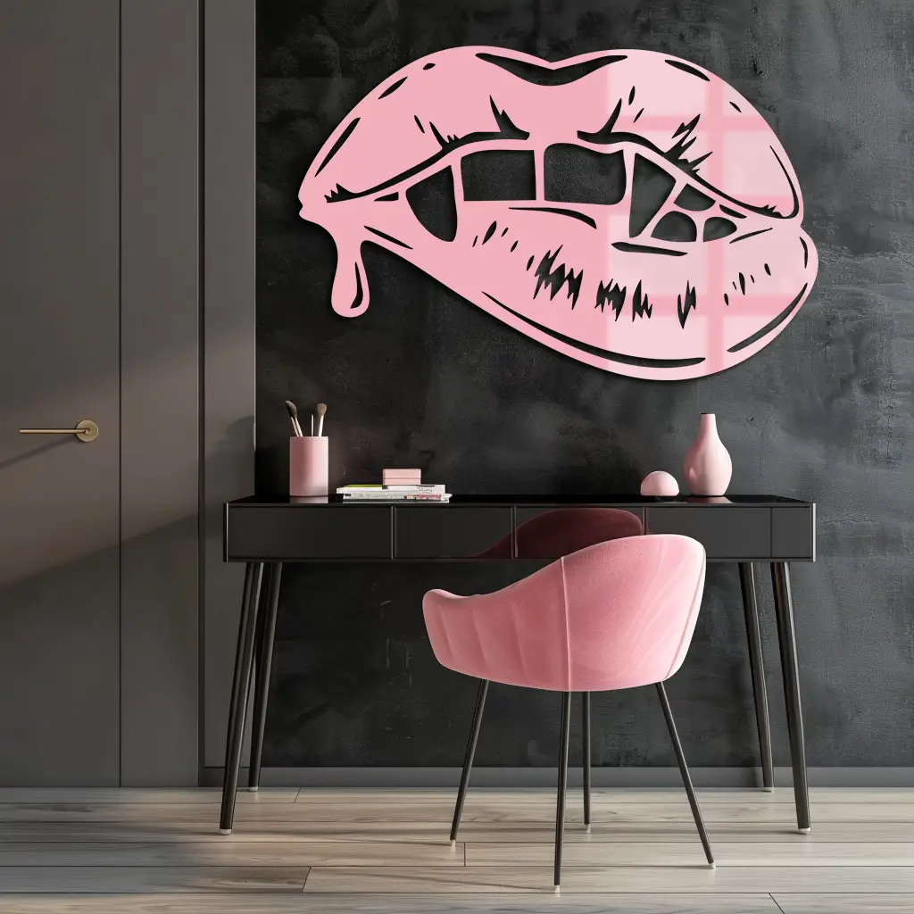 Vampire Lips Silhouette – Pink Metal Wall Art for Modern Home Décor - KAFGP163 by Enova Art