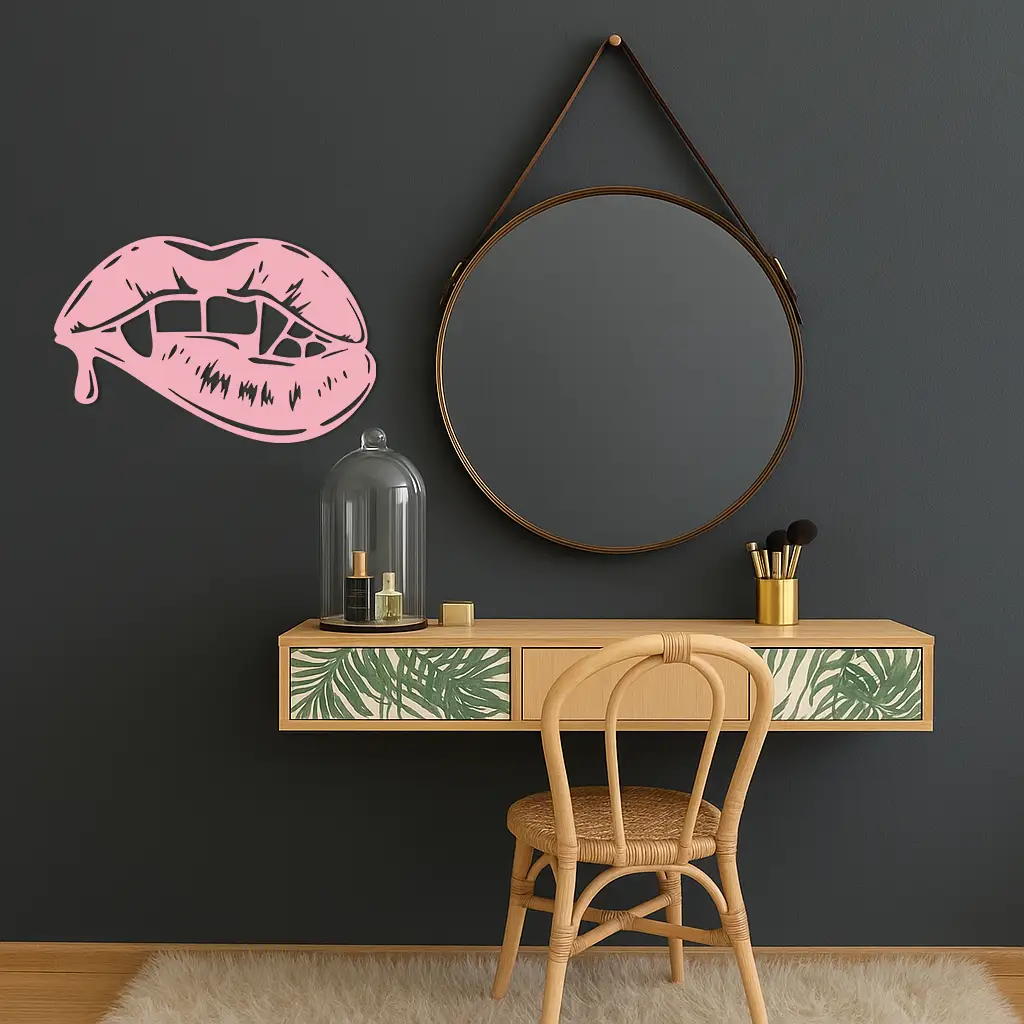 Vampire Lips Silhouette – Pink Metal Wall Art for Modern Home Décor - KAFGP163 by Enova Art