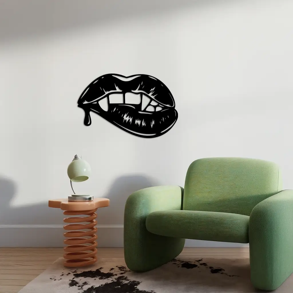 Vampire Lips Silhouette – Pink Metal Wall Art for Modern Home Décor - KAFGP163 by Enova Art