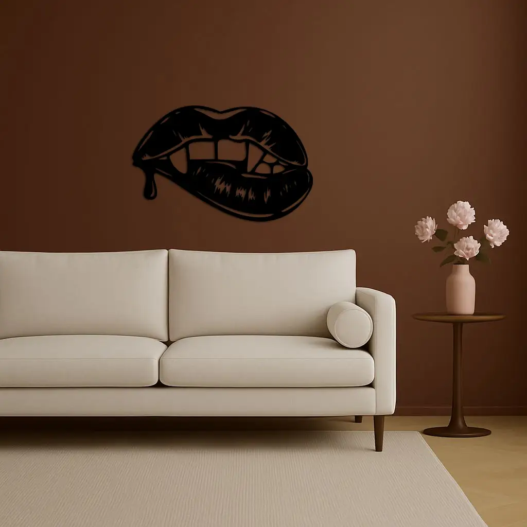 Vampire Lips Silhouette – Pink Metal Wall Art for Modern Home Décor - KAFGP163 by Enova Art