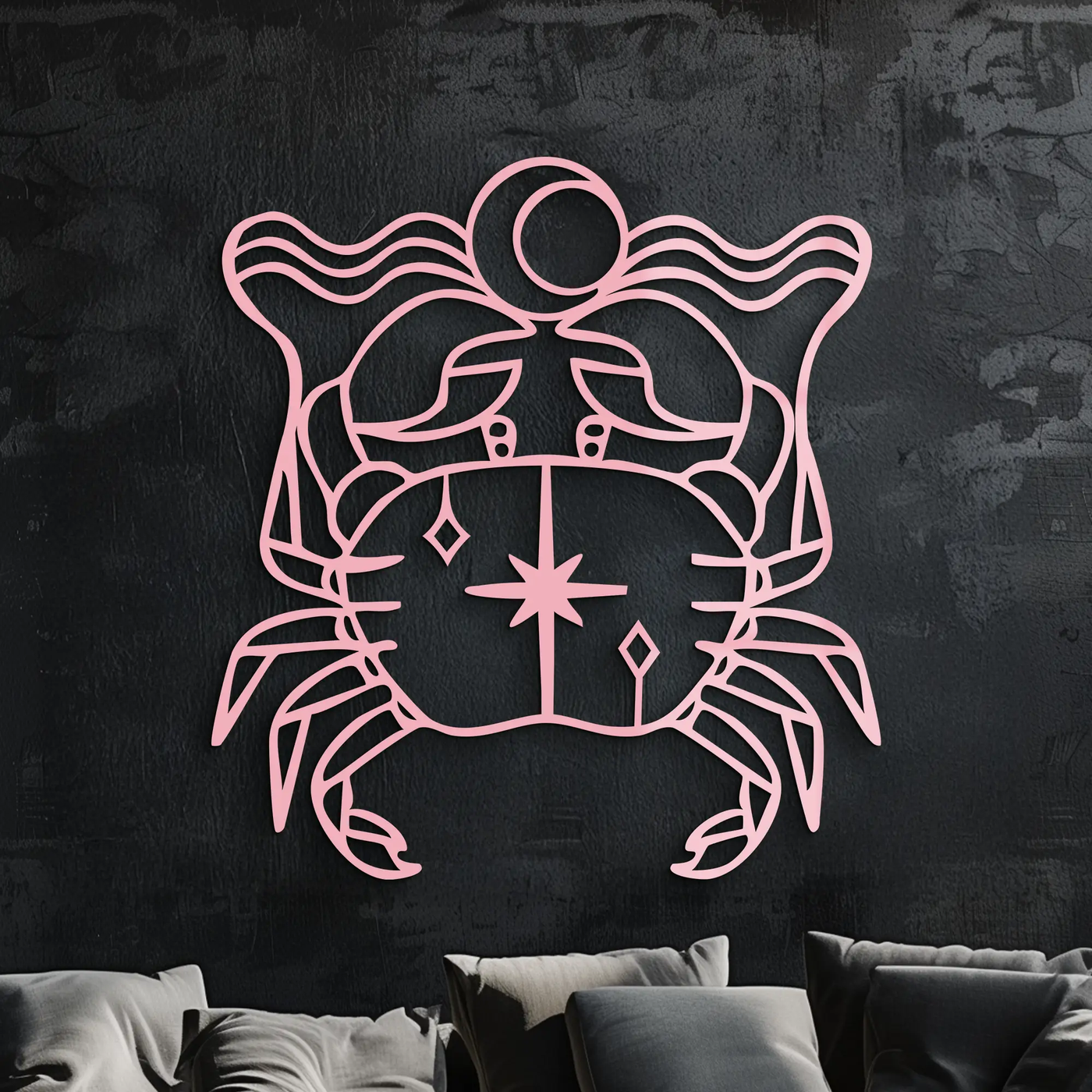 Cancer Zodiac Sign Silhouette – Pink Metal Wall Art - KAFGP164 by Enova Art