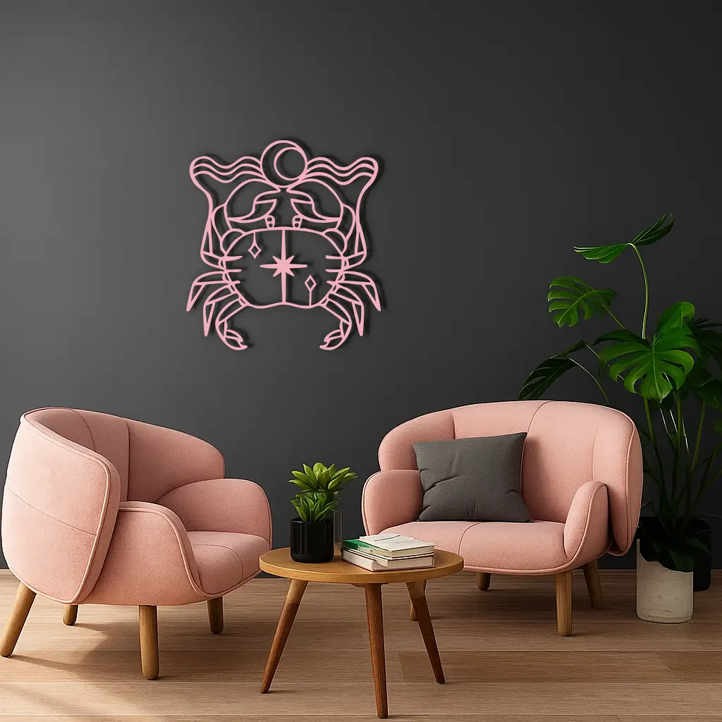 Cancer Zodiac Sign Silhouette – Pink Metal Wall Art - KAFGP164 by Enova Art