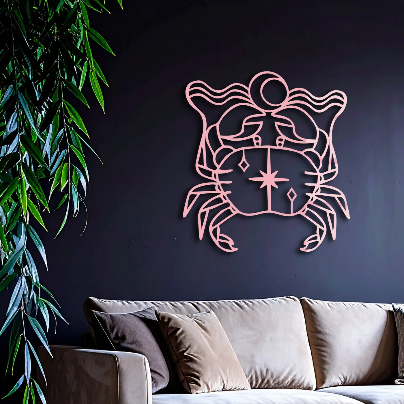 Cancer Zodiac Sign Silhouette – Pink Metal Wall Art - KAFGP164 by Enova Art