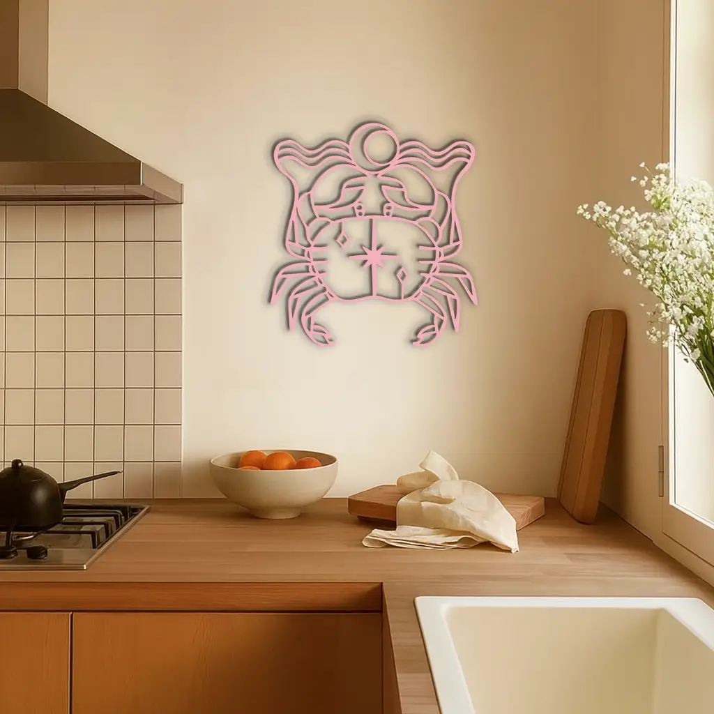 Cancer Zodiac Sign Silhouette – Pink Metal Wall Art - KAFGP164 by Enova Art