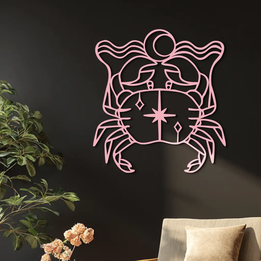 Cancer Zodiac Sign Silhouette – Pink Metal Wall Art - KAFGP164 by Enova Art