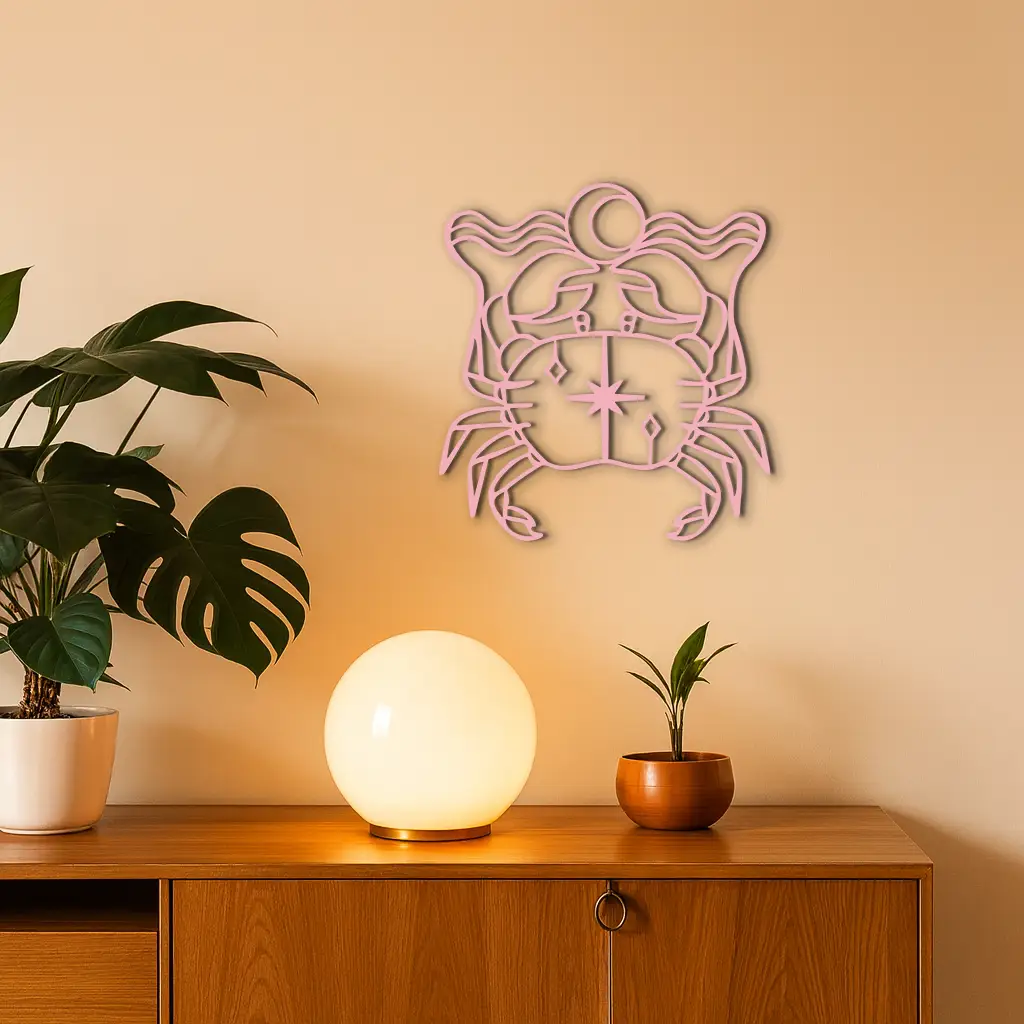 Cancer Zodiac Sign Silhouette – Pink Metal Wall Art - KAFGP164 by Enova Art