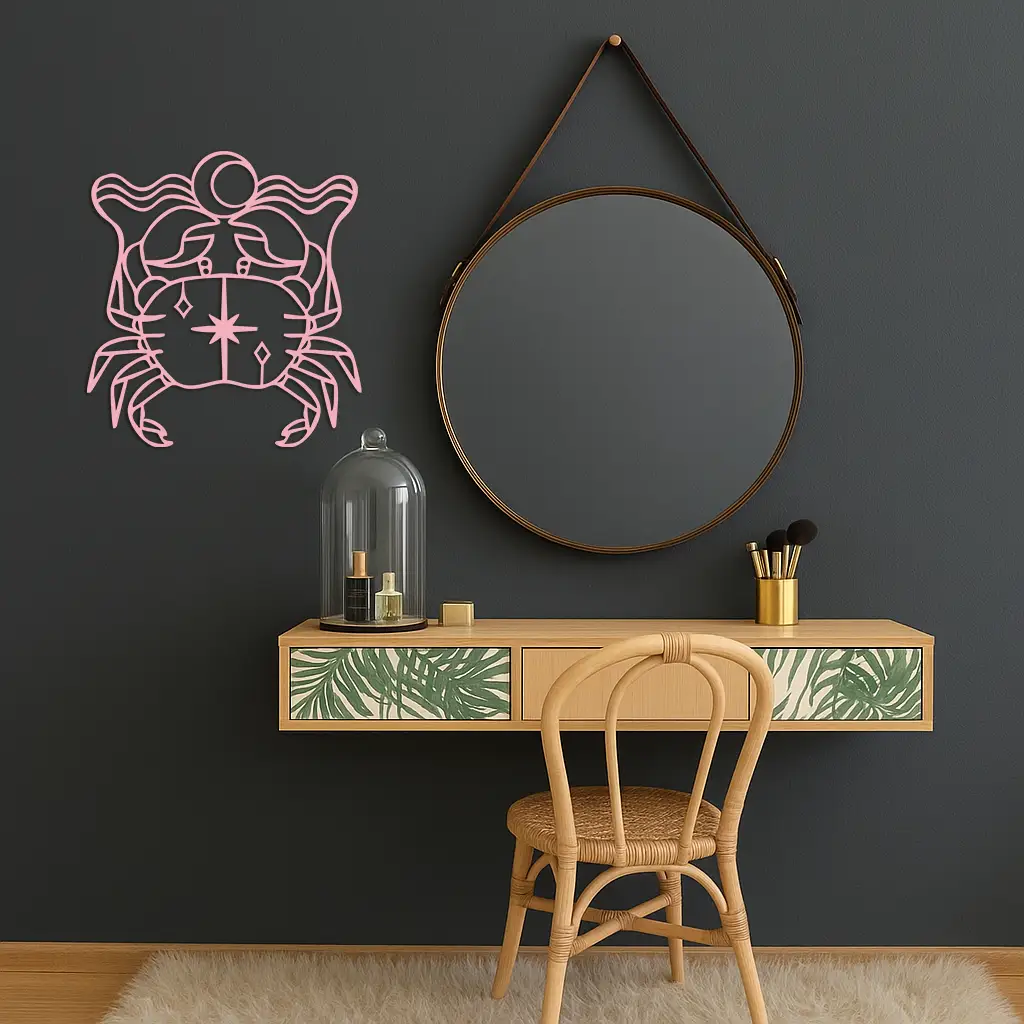 Cancer Zodiac Sign Silhouette – Pink Metal Wall Art - KAFGP164 by Enova Art