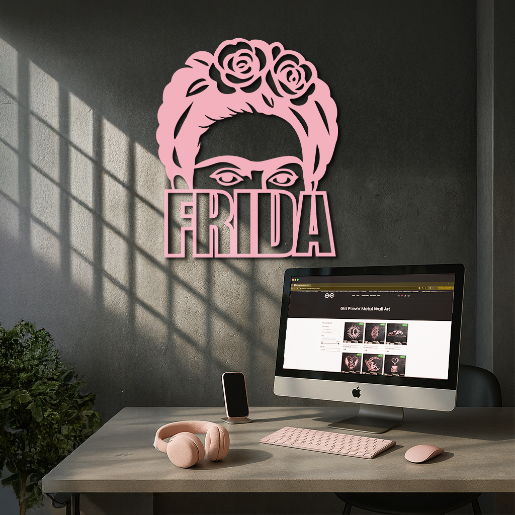 Frida Kahlo Portrait Silhouette – Pink Metal Wall Art - KAFGP165 by Enova Art