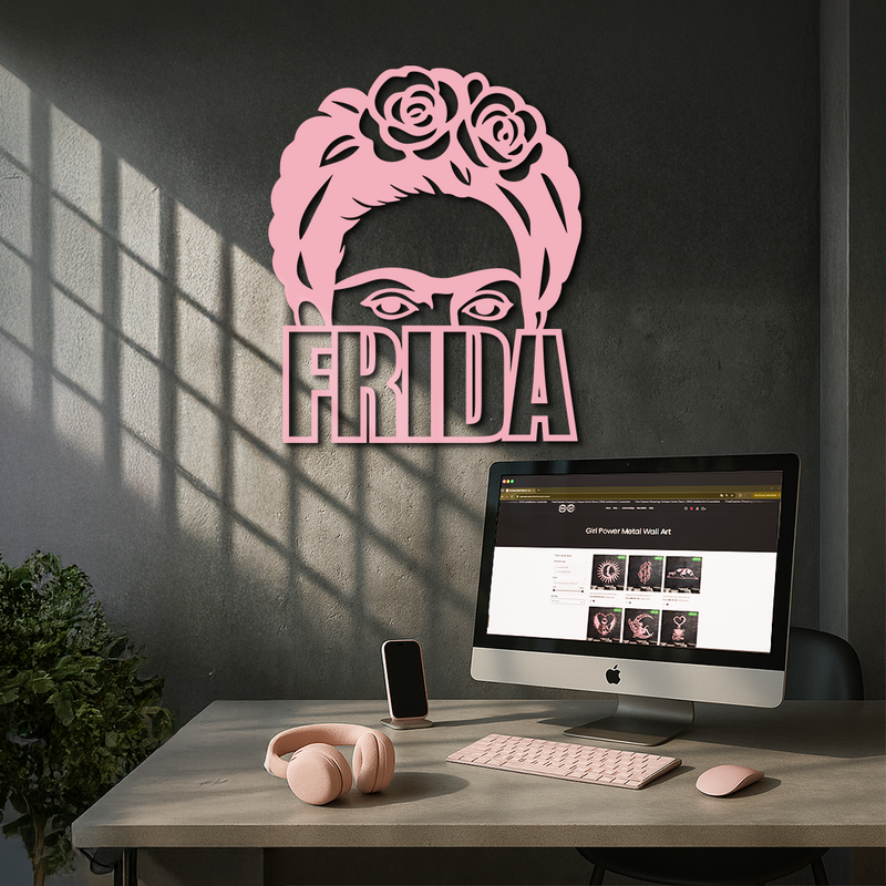 Frida Kahlo Portrait Silhouette – Pink Metal Wall Art - KAFGP165 by Enova Art