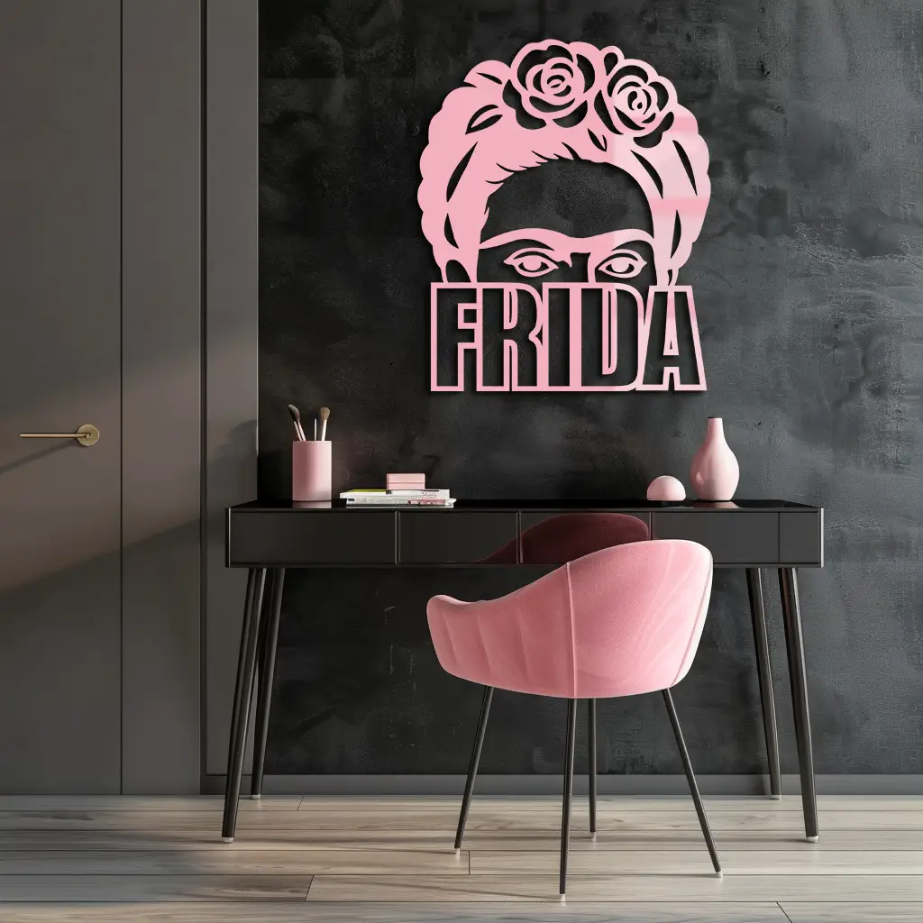 Frida Kahlo Portrait Silhouette – Pink Metal Wall Art - KAFGP165 by Enova Art