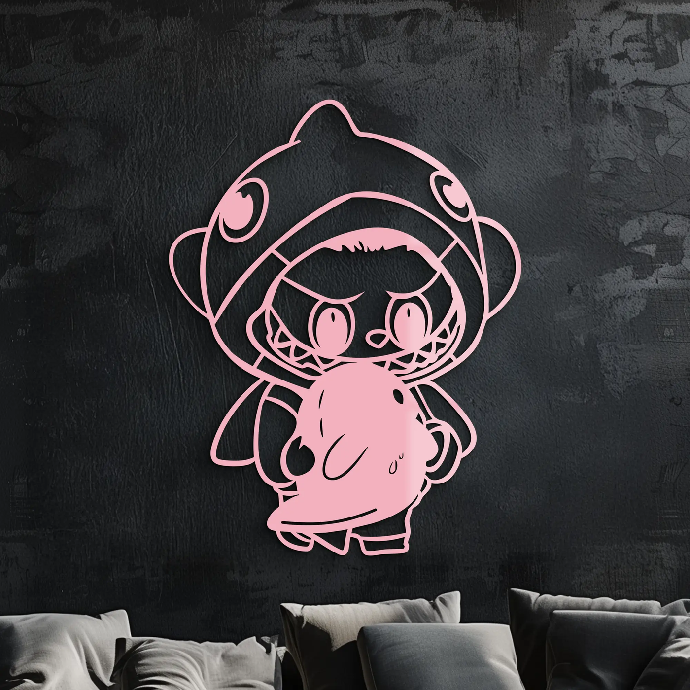 Labubu Character Silhouette – Pink Metal Wall Art - KAFGP166 by Enova Art
