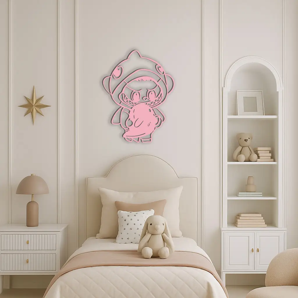 Labubu Character Silhouette – Pink Metal Wall Art - KAFGP166 by Enova Art