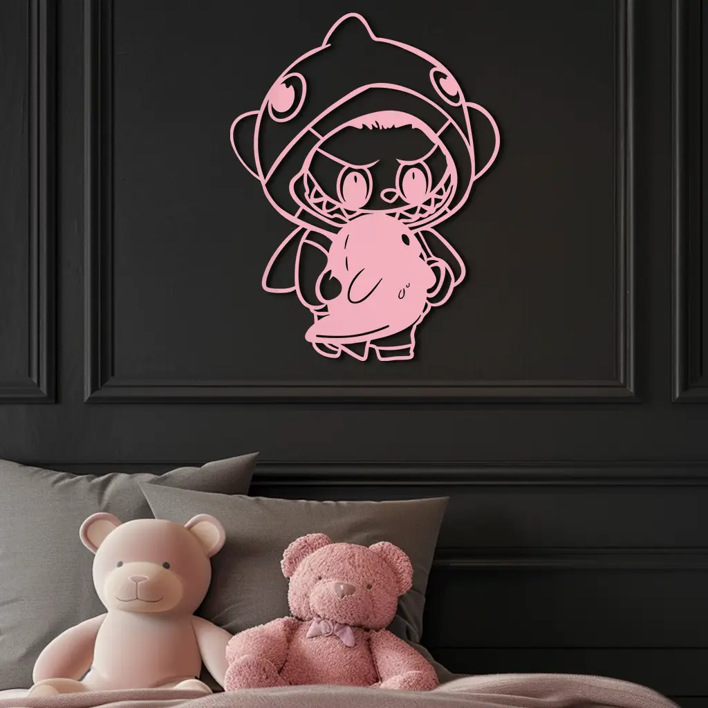 Labubu Character Silhouette – Pink Metal Wall Art - KAFGP166 by Enova Art