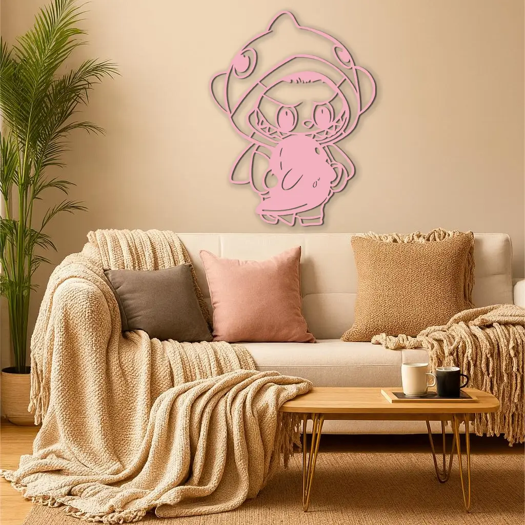 Labubu Character Silhouette – Pink Metal Wall Art - KAFGP166 by Enova Art