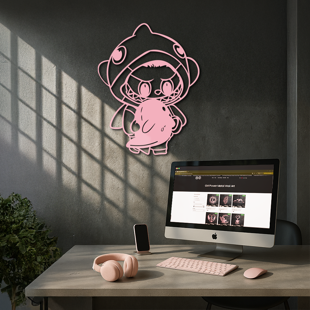 Labubu Character Silhouette – Pink Metal Wall Art - KAFGP166 by Enova Art