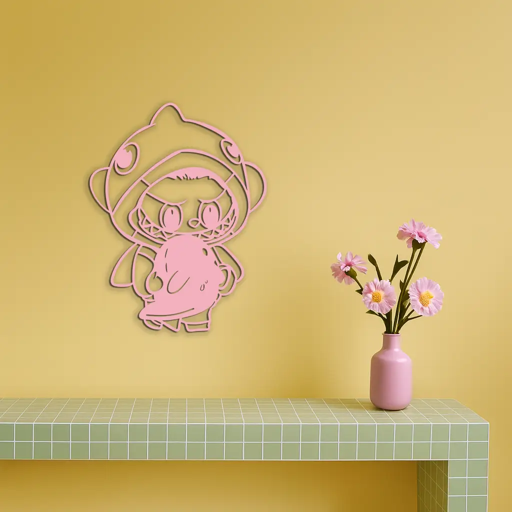 Labubu Character Silhouette – Pink Metal Wall Art - KAFGP166 by Enova Art