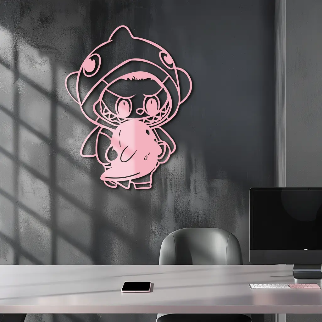Labubu Character Silhouette – Pink Metal Wall Art - KAFGP166 by Enova Art
