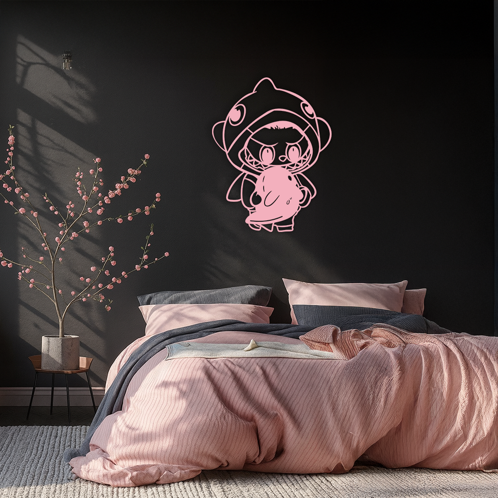 Labubu Character Silhouette – Pink Metal Wall Art - KAFGP166 by Enova Art