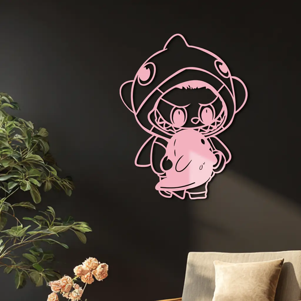 Labubu Character Silhouette – Pink Metal Wall Art - KAFGP166 by Enova Art