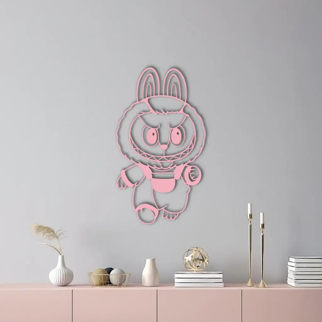 Labubu Bunny Costume Silhouette Modern Home Décor - Pink Metal Wall Art - KAFGP167 by Enova Art