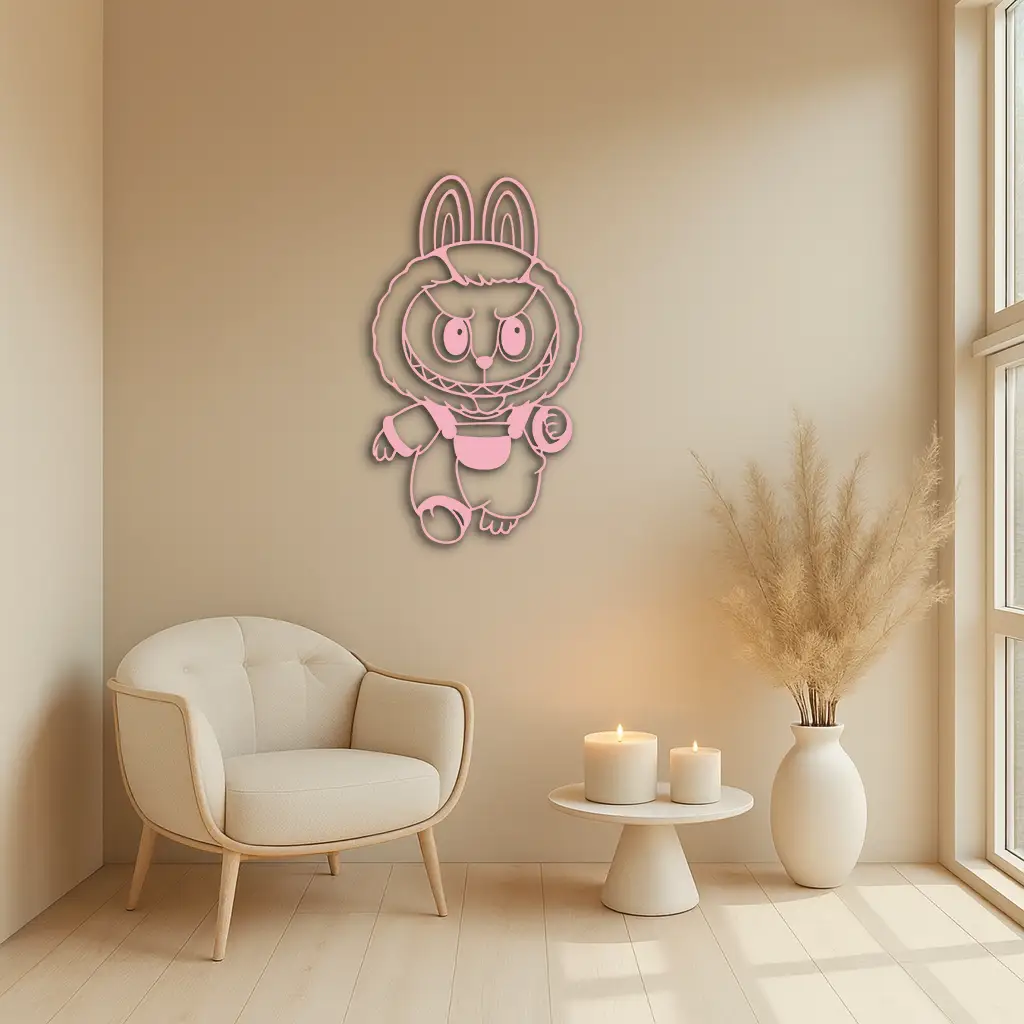 Labubu Bunny Costume Silhouette Modern Home Décor - Pink Metal Wall Art - KAFGP167 by Enova Art