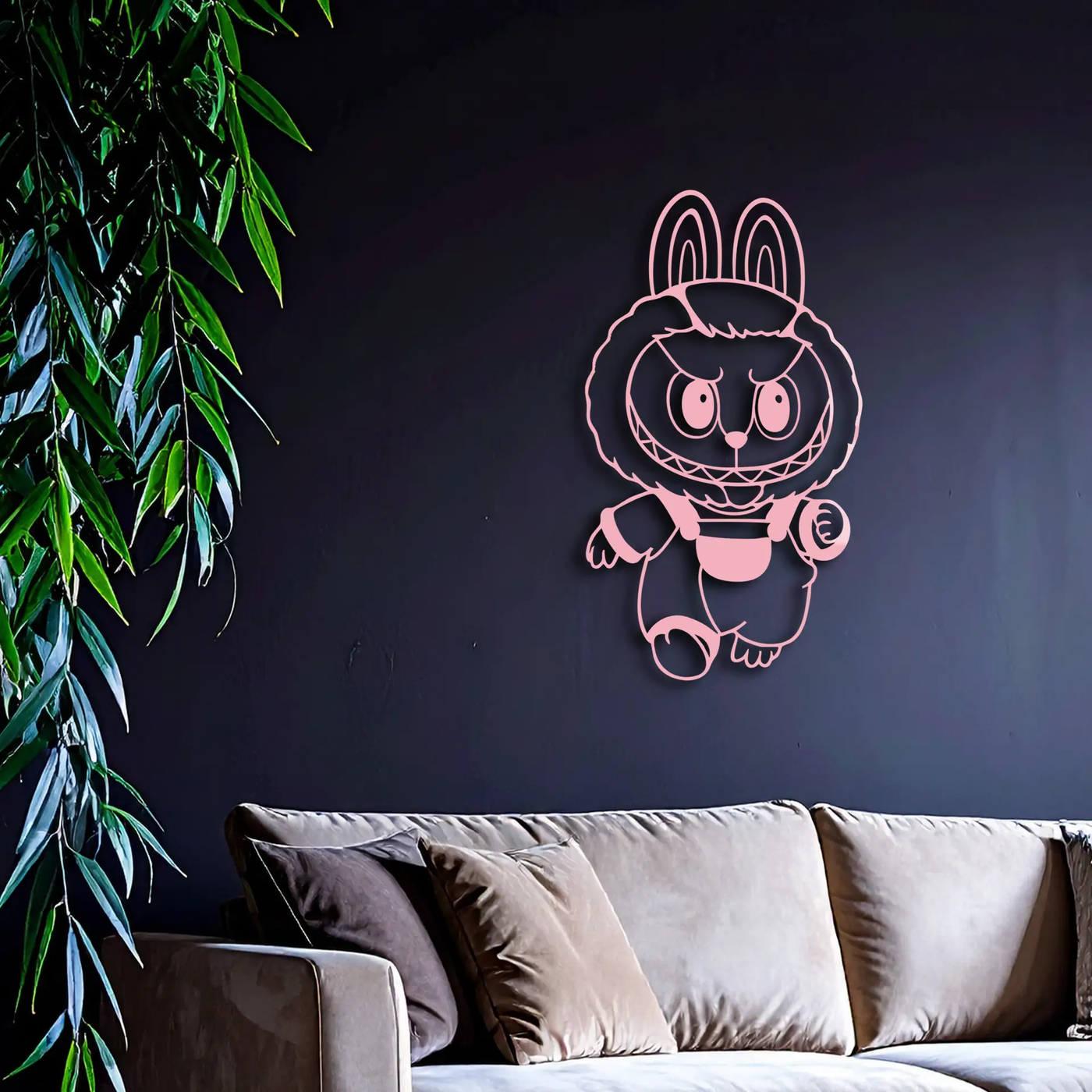 Labubu Bunny Costume Silhouette Modern Home Décor - Pink Metal Wall Art - KAFGP167 by Enova Art