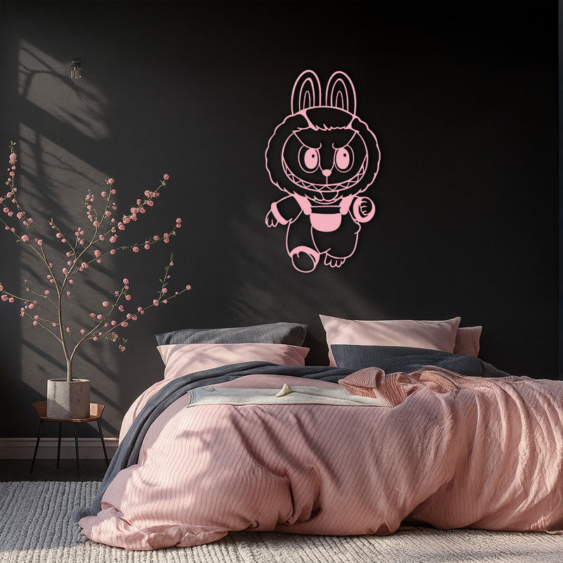 Labubu Bunny Costume Silhouette Modern Home Décor - Pink Metal Wall Art - KAFGP167 by Enova Art
