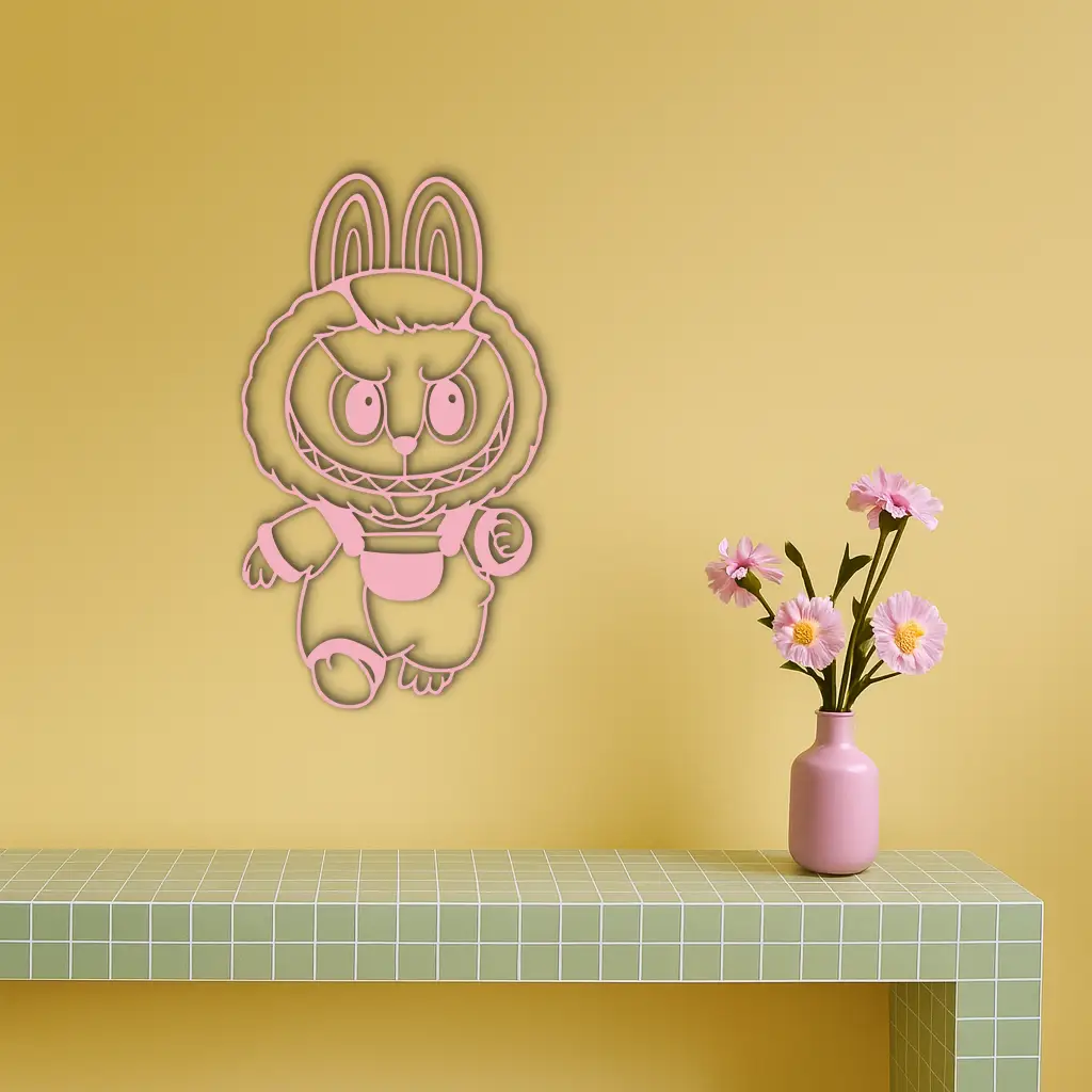 Labubu Bunny Costume Silhouette Modern Home Décor - Pink Metal Wall Art - KAFGP167 by Enova Art