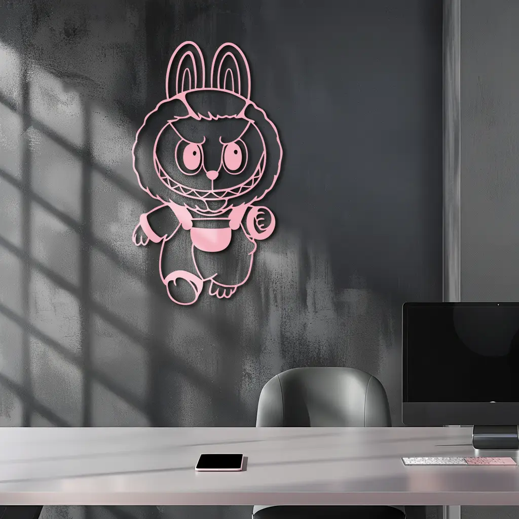 Labubu Bunny Costume Silhouette Modern Home Décor - Pink Metal Wall Art - KAFGP167 by Enova Art