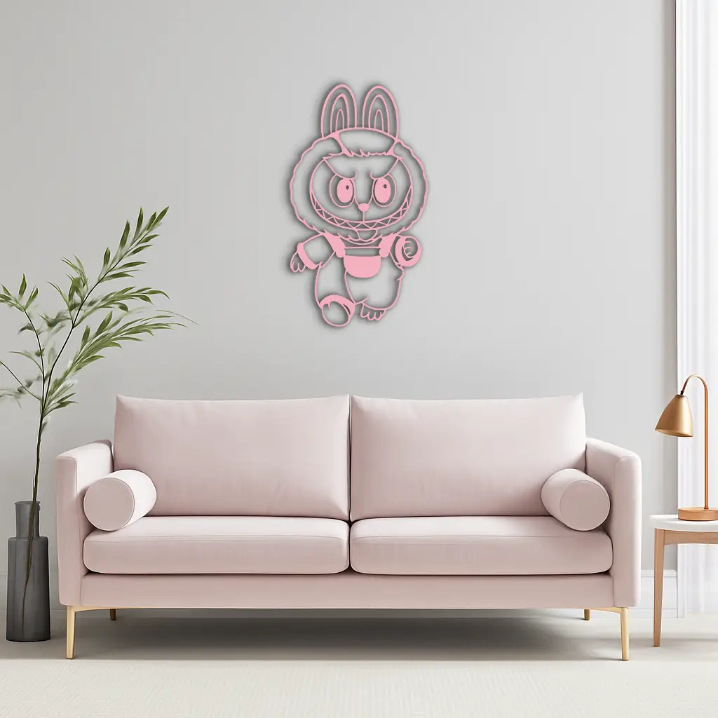 Labubu Bunny Costume Silhouette Modern Home Décor - Pink Metal Wall Art - KAFGP167 by Enova Art